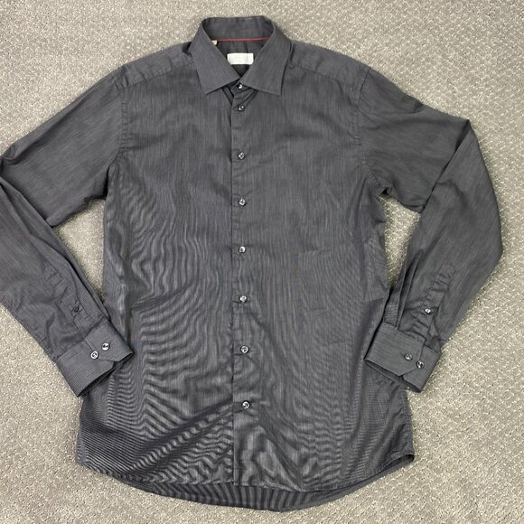 Eton Slim Fit Shirt Men's 41 16 Gray Cotton Button Up Down Stripes Spread collar - Picture 2 of 11